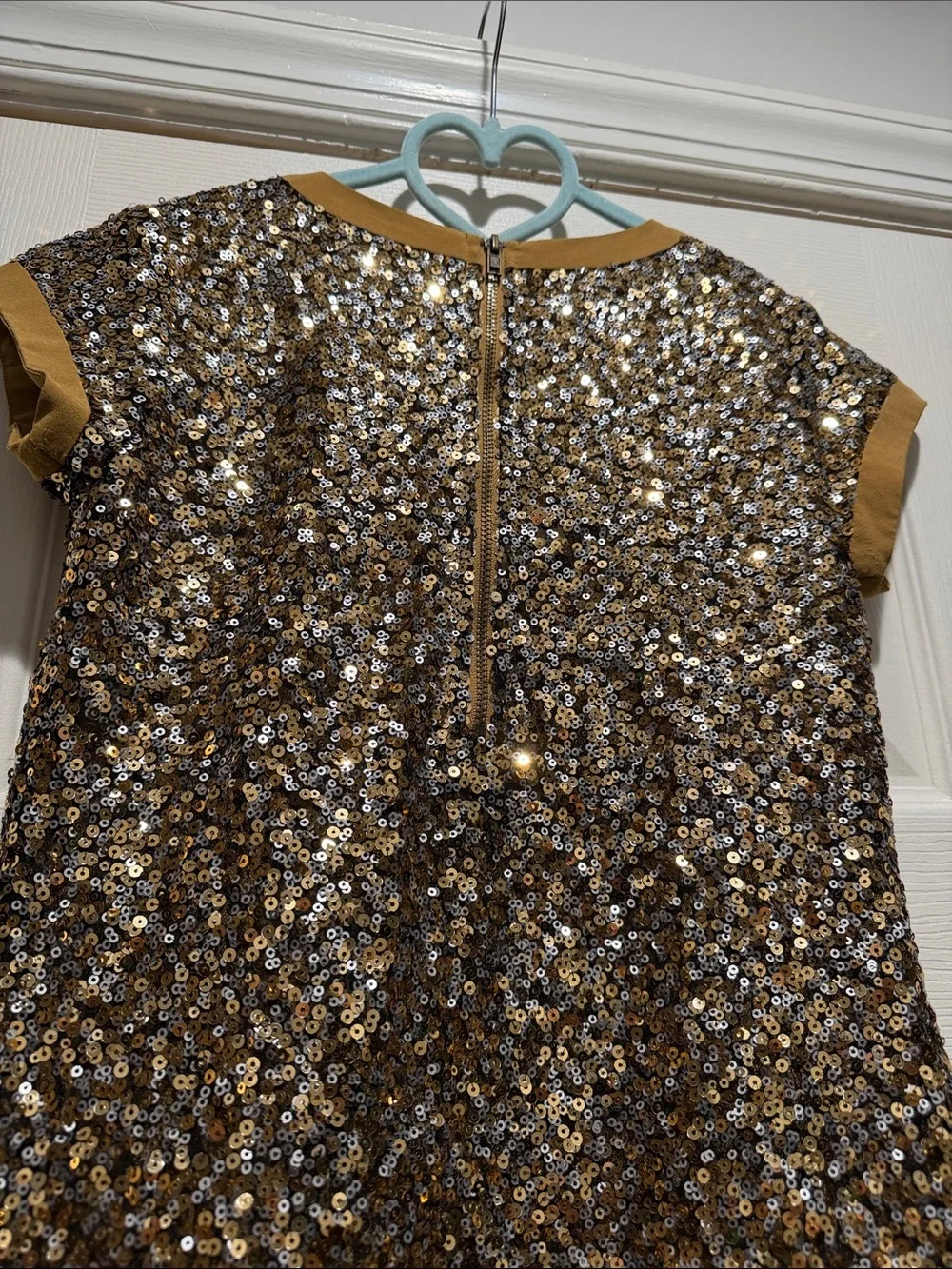 American Girl Dress Sparkle Sequin Gold Trim Kids Dress Size 10-12
